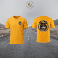 a yellow t - shirt with an image of a motorcycle on it